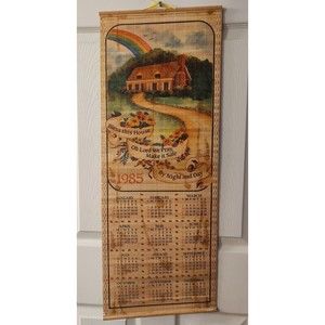 GIFTCO 1985 Bless This House We Pray Make safe CALENDAR WALL SCROLL BAMBOO WOOD